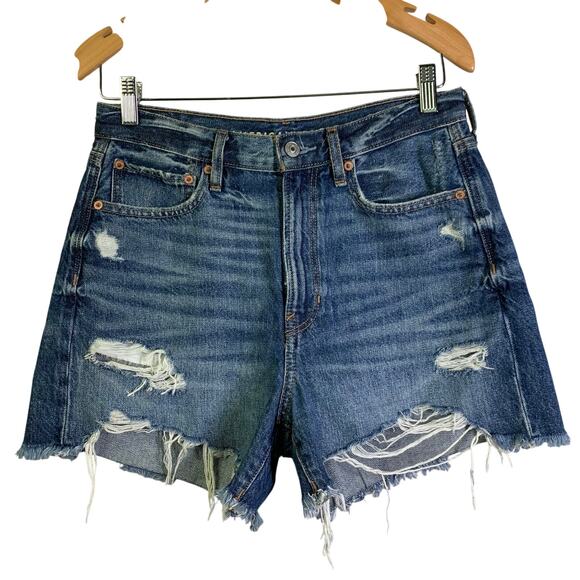AMERICAN EAGLE Shorts 6 90's‎ Mom Zipper Fly Distressed High Rise Frayed Denim - Picture 1 of 15